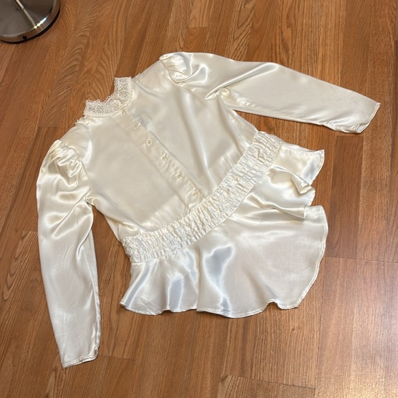 Vintage 1970/1980’s Gunne Sport By Jessica McClintock cream/ lace blouse. Size 9 - Picture 11 of 17